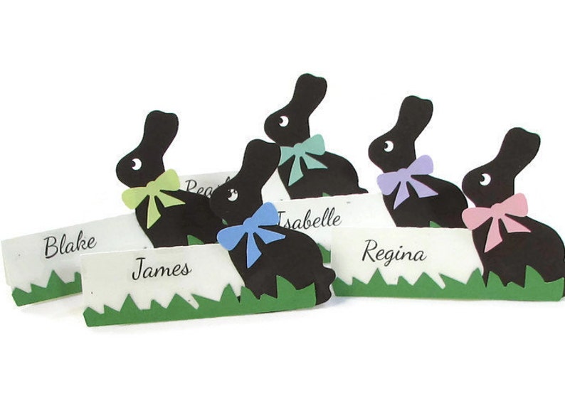 Chocolate Easter Bunny Place Cards, Spring Table Favors, Personalized Place Cards, Buffet Cards, Eco Friendly, Free Standing place cards image 7