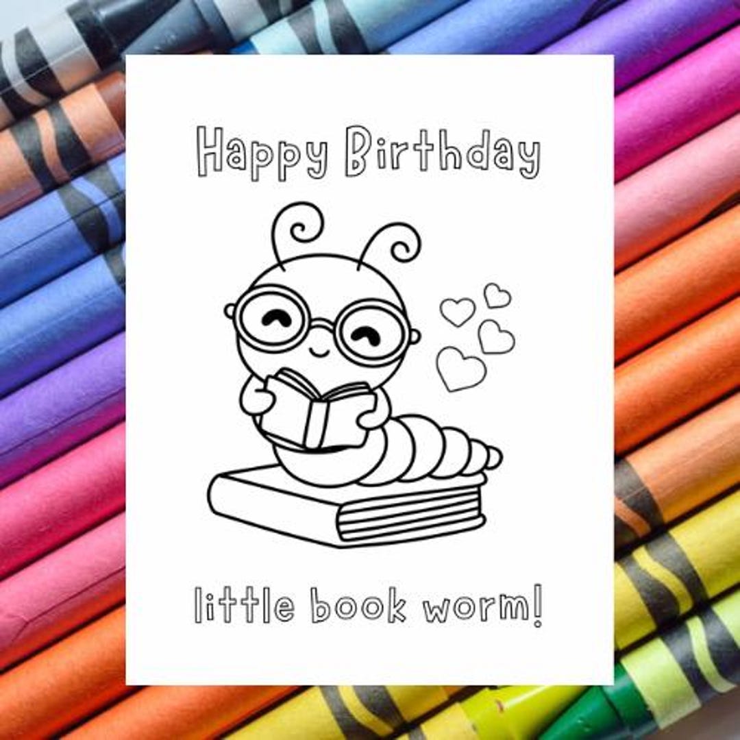 Bookworm Birthday Coloring Page: Kids' Party Activity - Etsy Australia