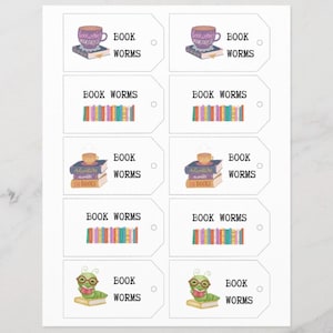 Book Worm Favor Tags (Printable Digital File)