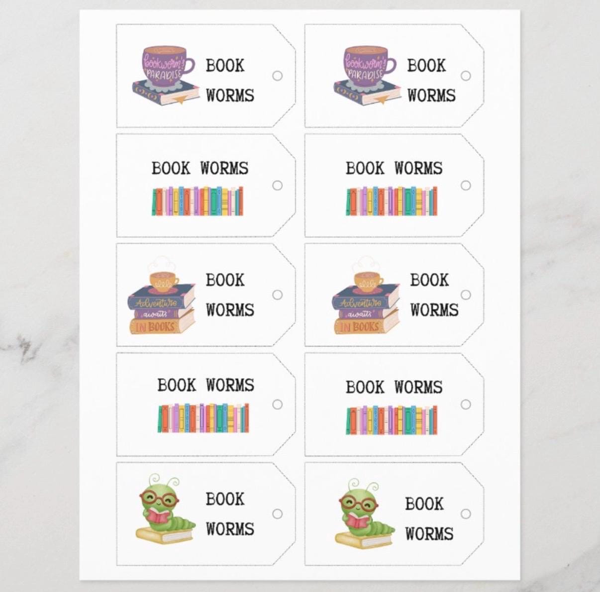Book Worm Favor Tags (printable Digital File) - Etsy