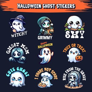 Spooky Cute Halloween Ghost Stickers | Kawaii Ghosts | Halloween Decor | Trick or Treat Sticker Set | Cute Ghost Decals for Journals