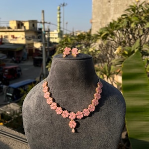 Long Polki Necklace - Pakistani Jewelry - Kundan Necklace Set w/Earrings - Indian Wedding Bridal Jewelry - Semiprecious Beaded Necklace