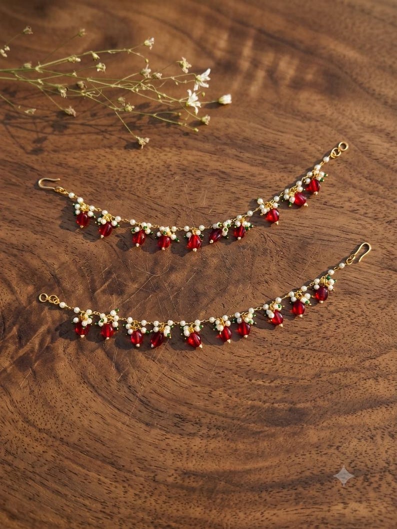 Ear Accessory With Chain Pearl Ear Chain, Indian Bridal Jewelry, Earring Support - Etsy