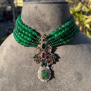 Green stone Necklace /Long Kundan Necklace/Polki / Indian jewelry /layered necklace / Kundan rani haar / Statement necklace
