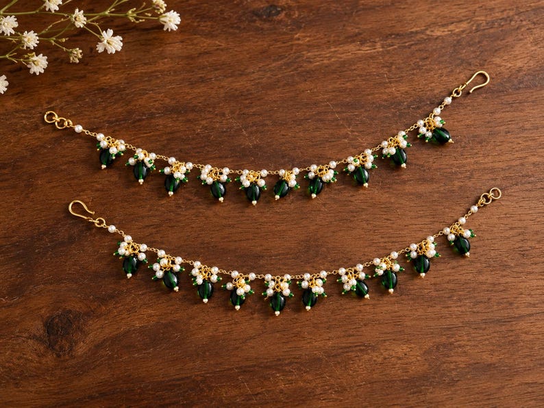 Ear Accessory With Chain Pearl Ear Chain, Indian Bridal Jewelry, Earring Support - Etsy