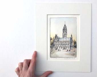 Etching and aquatint of the Town hall of Middelburg, Netherlands.