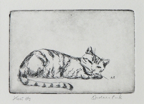 Gravure Originale Du Chat Endormi Etsy Gravure Originale Du Chat Endormi Etsy