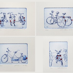 two bicycles, small original etching image 3