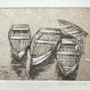 original etching and aquatint of rowing boats on the water