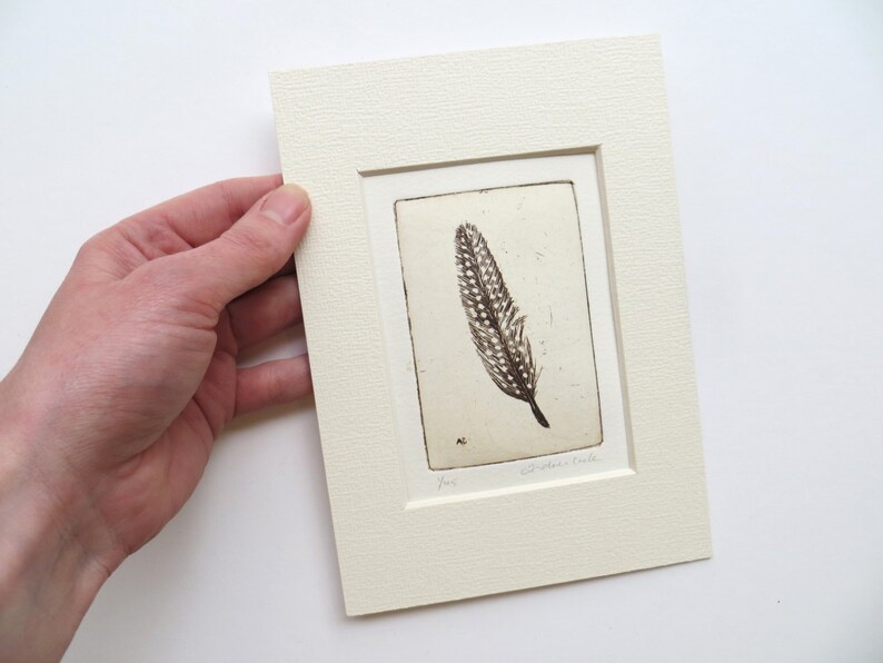 original etching of a spotted feather image 3