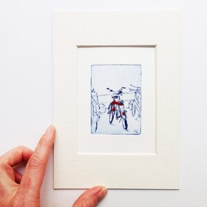 two bicycles, small original etching image 2