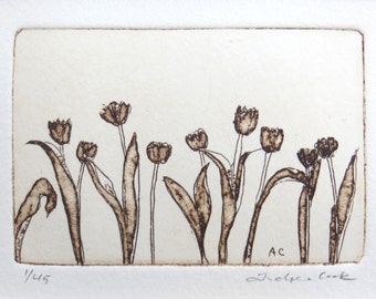 original etching and aquatint of tulips