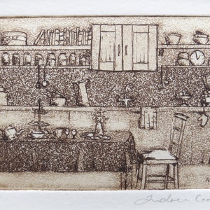 original etching of Grandma's kitchen