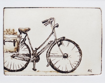 original etching of a bicycle