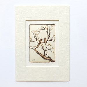 two little love birds in the trees original etching, dry point and aquatint. image 3