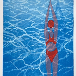 Limited edition Riso print of a swimmer (A3)