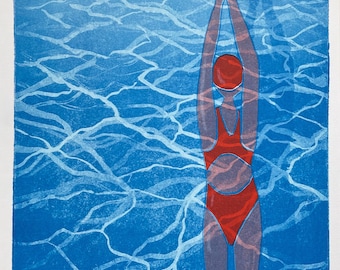 Limited edition Riso print of a swimmer (A3)