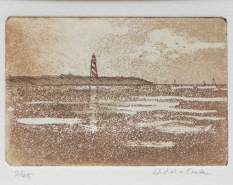 original etching with aquatint of a lighthouse