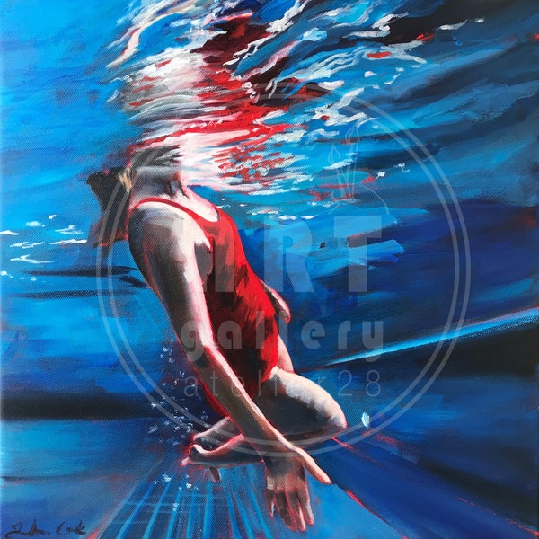 underwater swimmer giclee art print