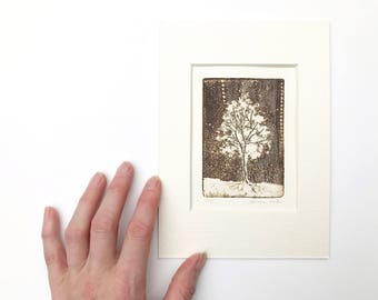 original etching of a tree