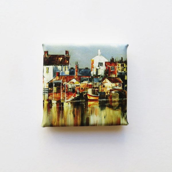 colorful harbor town mini canvas print