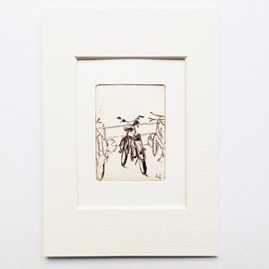two bicycles, small original etching image 4