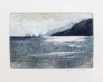 original etching and aquatint of the coast of the Isle of Wight, The Needles, England United Kingdom