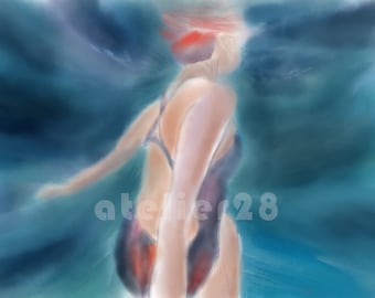 underwater swimmer giclee art print