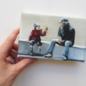 grandchild and grandfather mini canvas art print