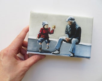 grandchild and grandfather mini canvas art print