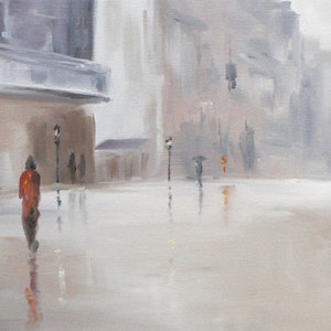 gentle rain: giclee art print of a street scene in the rain