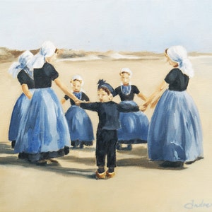 children dancing on the beach, giclee art print