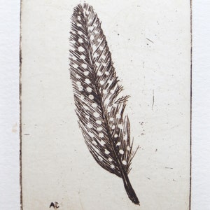 original etching of a spotted feather image 2