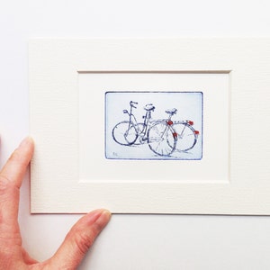 deux bicyclettes, petite gravure originale