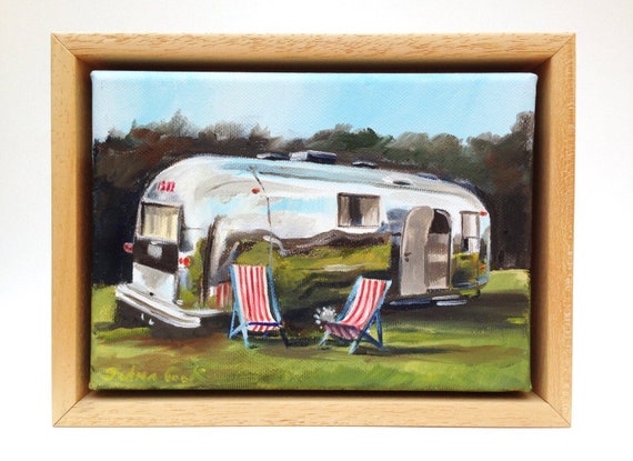 Framed Oil Painting Of An Airstream Caravan