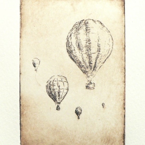 original etching of hot air balloons