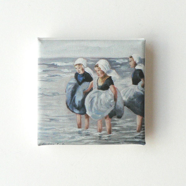 girls paddling in the sea mini canvas print
