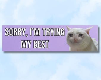 Sorry, i&#39;m trying my best, cat meme l Funny bumper sticker, gifts, decal, logo for car