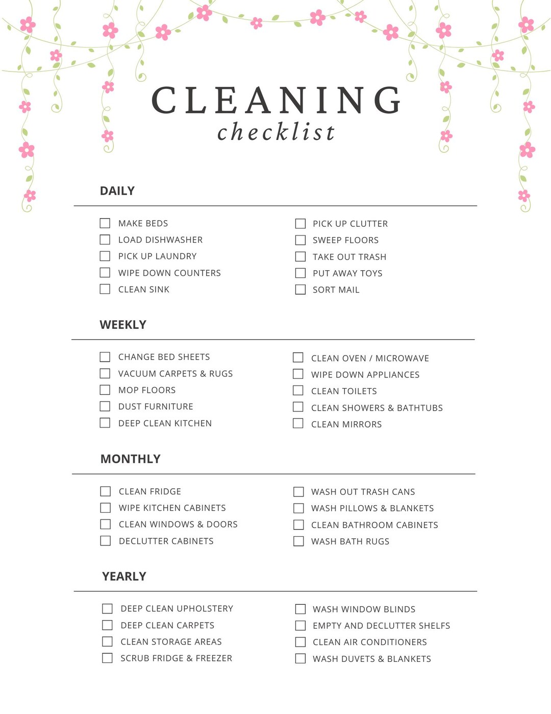 Cleaning Checklist - Etsy
