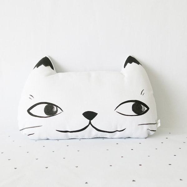 Coussin de visage de chat chat peluche, oreiller Pet, Cute Cat Pillow, chat blanc, chat, cadeau coussin chat peint à la main