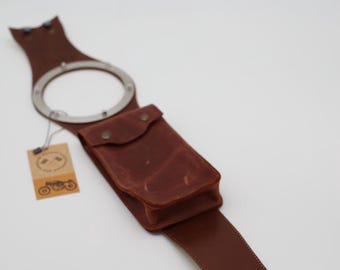 Leather Motorcycle Tank Strap: Café Racer Tank Belt with Detachable Pouch