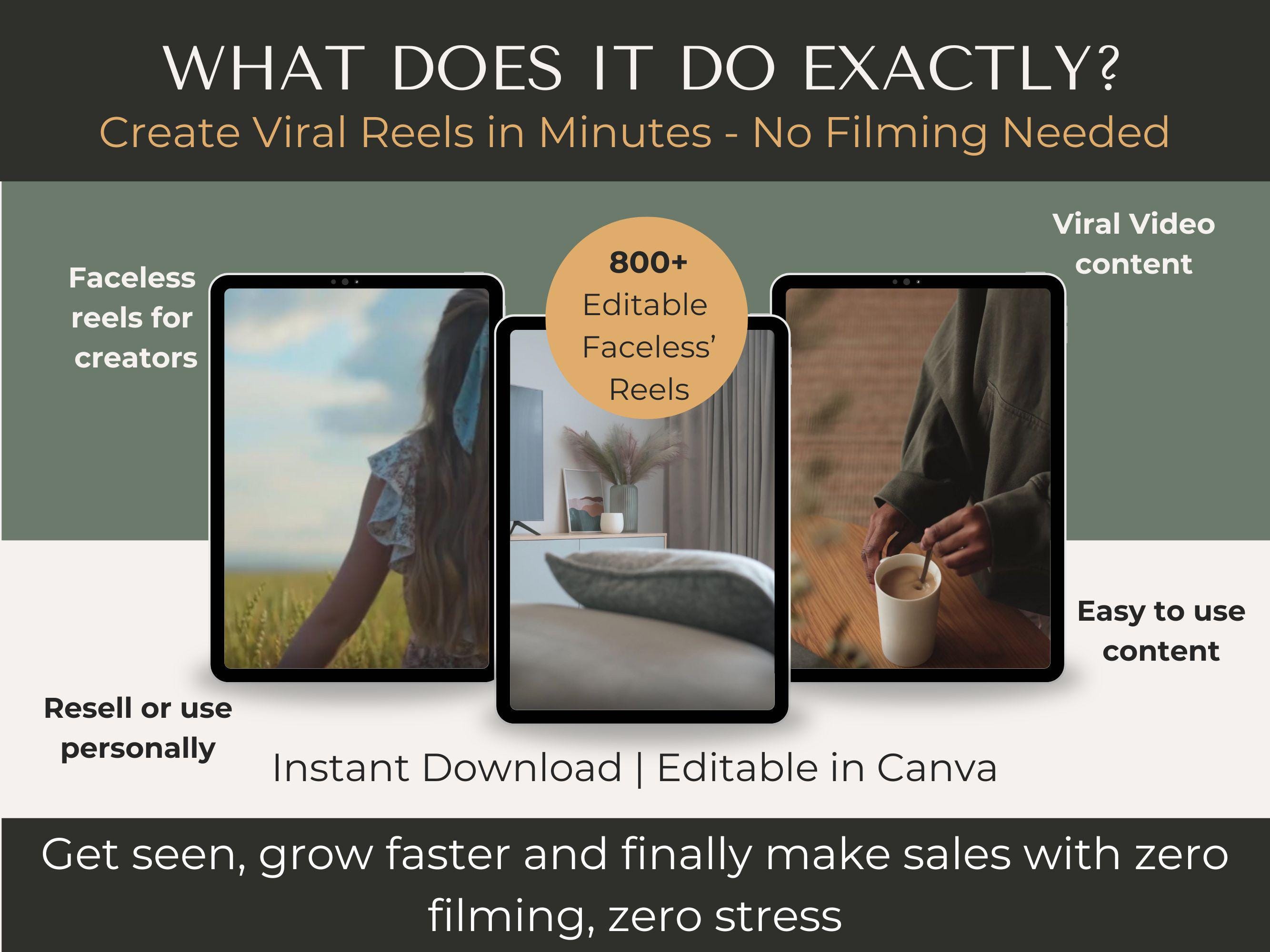 Faceless Reels Canva Templates Bundle | 800+ Editable Viral Video Reels for Instagram & TikTok | PLR MRR Content to Resell - Thumbnail 3