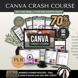 Canva Crash Course with PLR Use Rights Editable Template, Canva Training Course for Beginners PLR Digital Product With Video Tutorial