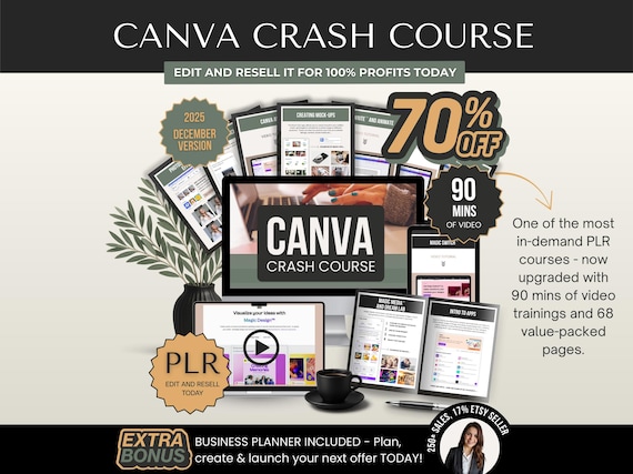 Canva Crash Course with PLR Use Rights Editable Template, Canva Training Course for Beginners PLR Digital Product With Video Tutorial