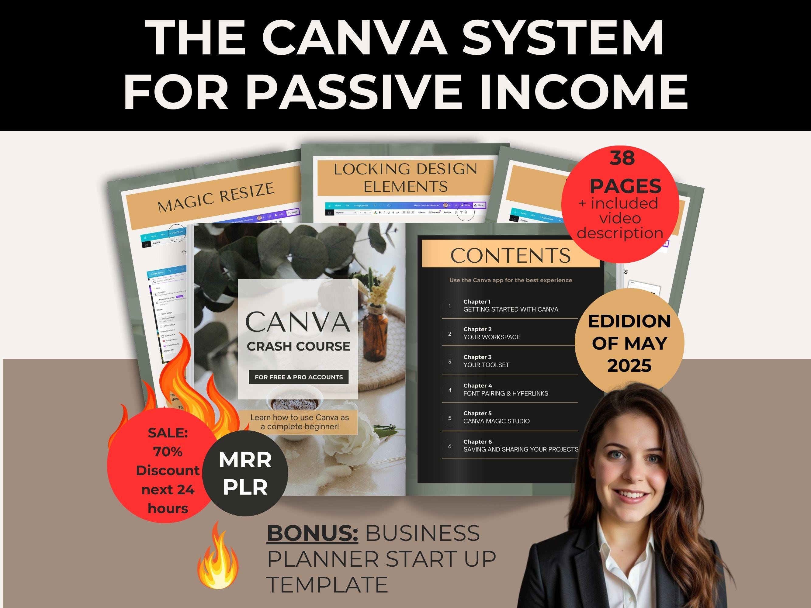 Canva Crash Course for Beginners with PLR & MRR, Canva Templates, Business Planner, Video Tutorials, Editable and Resellable