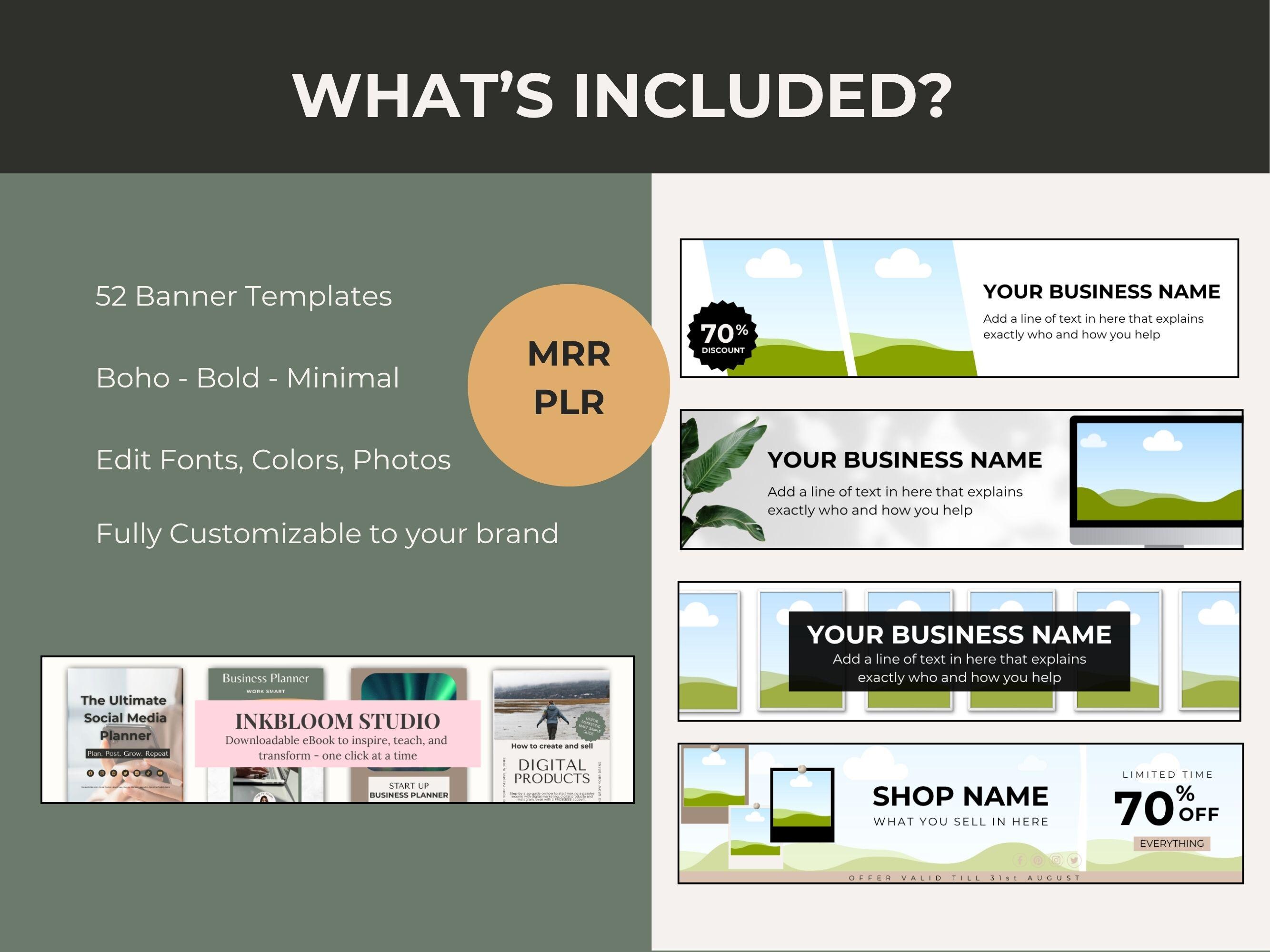 52 Editable Etsy Shop Banner Templates for Canva with PLR MRR – Bold Minimal Modern Designs for Faceless Brands & Digital Sellers - Thumbnail 4