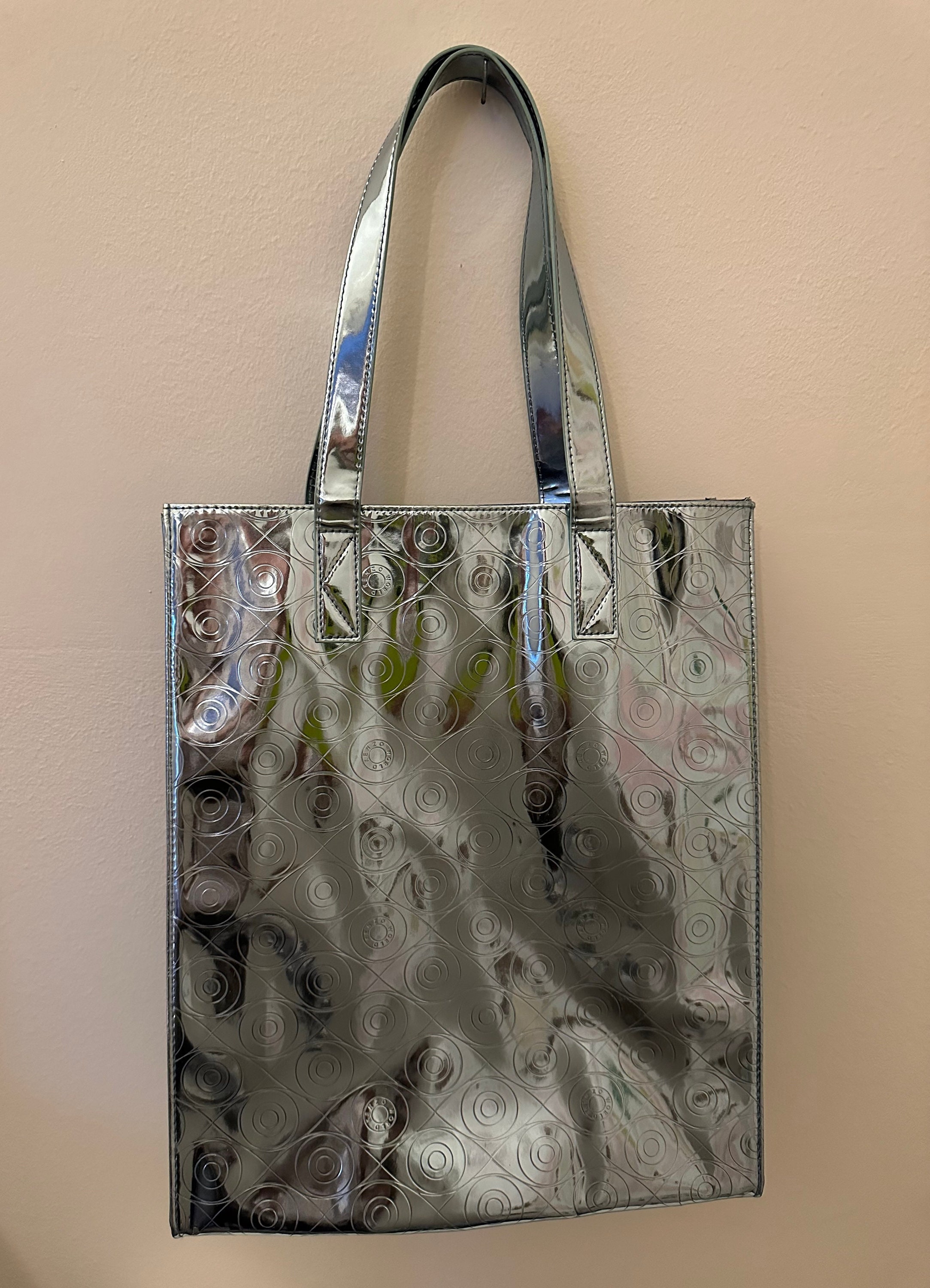 Borsa tote World of Kenzo blu ghiaccio argento metallizzato VG in vinile anni 90 Etsy Italia