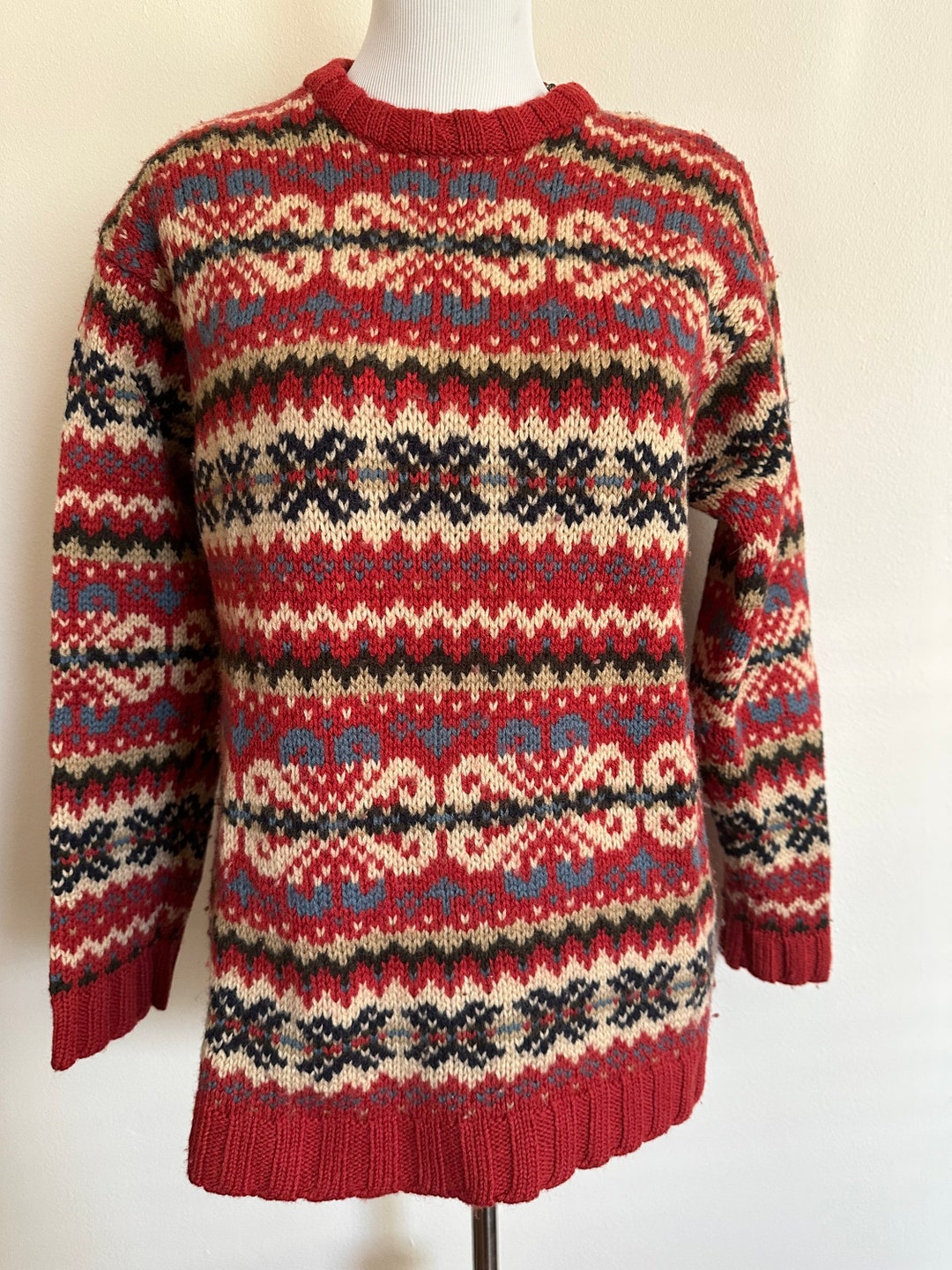 Abercrombie & Fitch 90s Hand Knit Fair Isle Sweater Pullover All