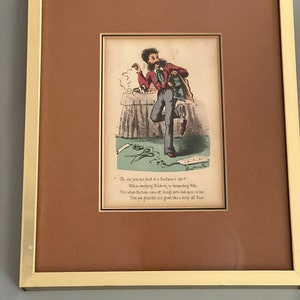 Saint-Valentin victorienne anglaise des années 1860 Lithographie colorée à la main ours célibataire barbe anti-mariage LFBTQ