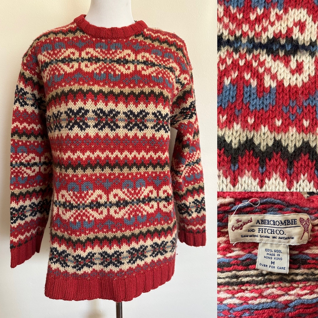 Abercrombie & Fitch 90s Hand Knit Fair Isle Sweater Pullover All Wool